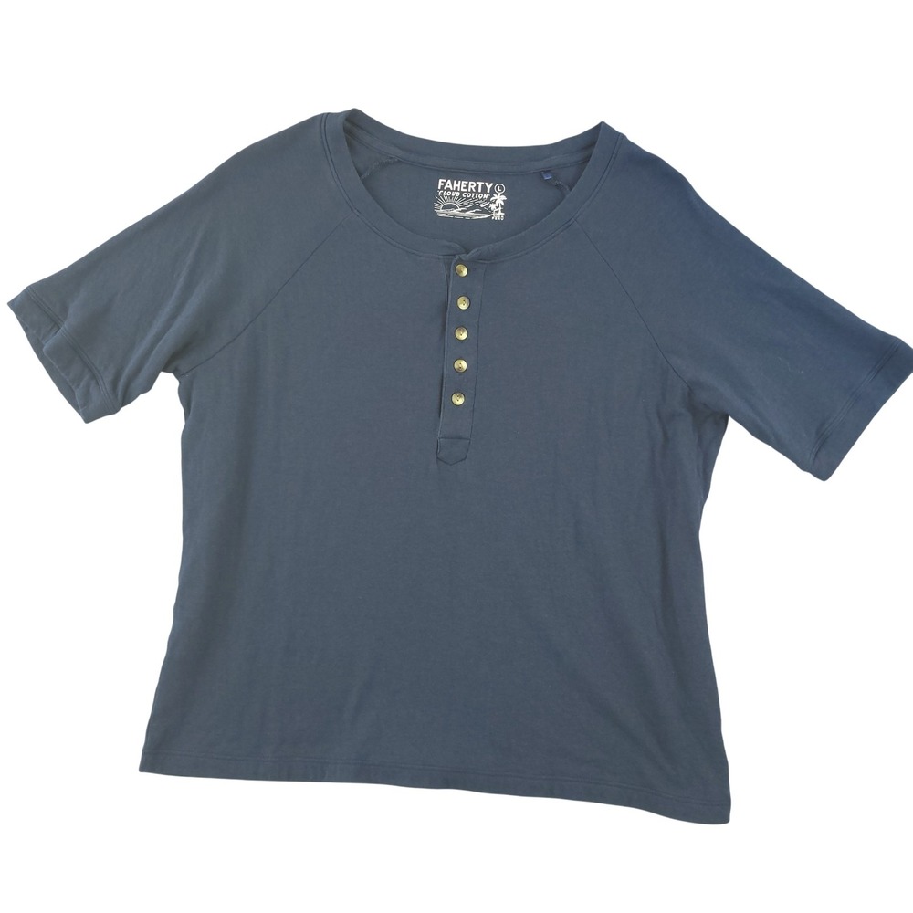 Faherty Shirt Womens L Blue Cloud Cotton Short Sleeve Jersey Henley Tee Top